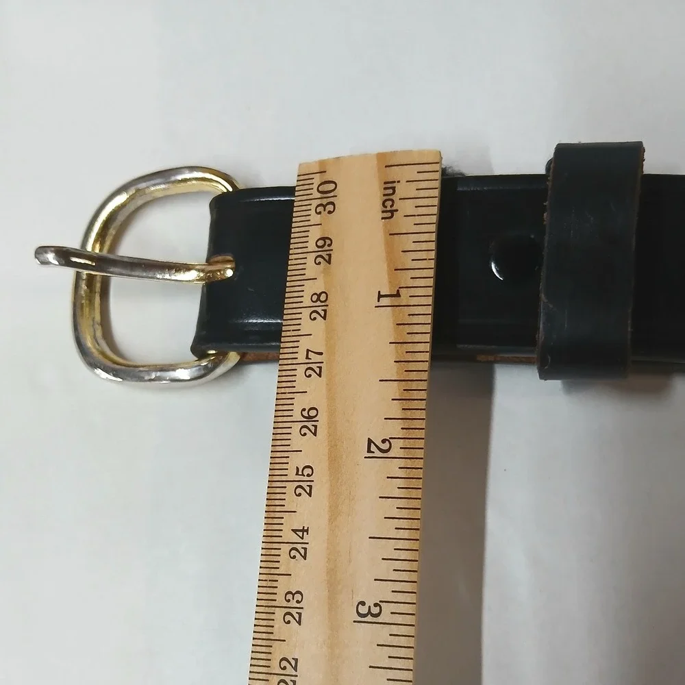Mens Black Leather Belt Gold Horseshoe Buckle Snap On Size 38 Classic Workwear